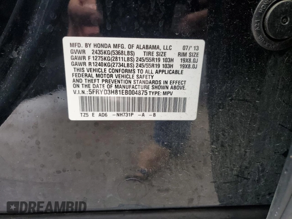 2014 Acura MDX Advance with VIN 5FRYD3H81EB004875, listed as a Copart auction lot 81801454 with 265,982 mi miles and Salvage title. Bid and sale history available at DreamBid. Image 13.