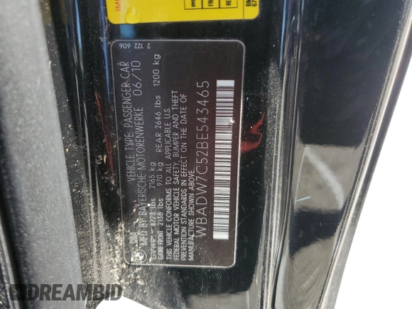 2011 BMW 3 Series 328i with VIN WBADW7C52BE543465, listed as a Copart auction lot 67895964 with Not provided miles and Clean title. Bid and sale history available at DreamBid. Image 12.