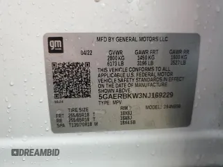 2022 Buick Enclave Essence with VIN 5GAERBKW3NJ169229, listed as a Copart auction lot 49452385 with 20,013 mi miles and Salvage Title. Bid and sale history available at carsss.com. Image 13.