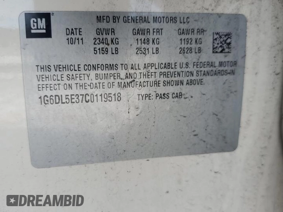 2012 Cadillac CTS Performance with VIN 1G6DL5E37C0119518, listed as a Copart auction lot 43238225 with 102,195 mi miles and Clean title. Bid and sale history available at DreamBid. Image 14.