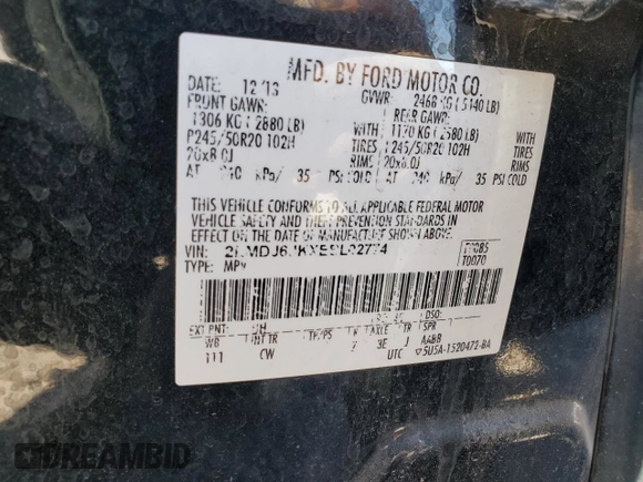 2014 Lincoln MKX with VIN 2LMDJ6JKXEBL02774, listed as a Copart auction lot 76390634 with 110,113 mi miles and Salvage Title. Bid and sale history available at DreamBid. Image 12.