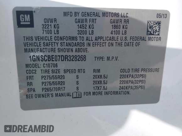 2013 Chevrolet Tahoe LT с VIN 1GNSCBE07DR328268, выставлен на аукционе IAAI как лот 42696221 с пробегом 149 785 миль миль и . История ставок и продаж доступна на DreamBid. Изображение 9.