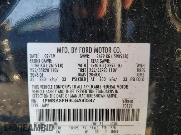 2020 Ford Explorer Limited z VIN 1FMSK8FH9LGA93347, wystawiony jako Copart lot #52611835 z przebiegiem 105 120 mil mil oraz Szkoda całkowita • Salvage title. Historia ofert i sprzedaży dostępna na DreamBid. Obrazek 15.