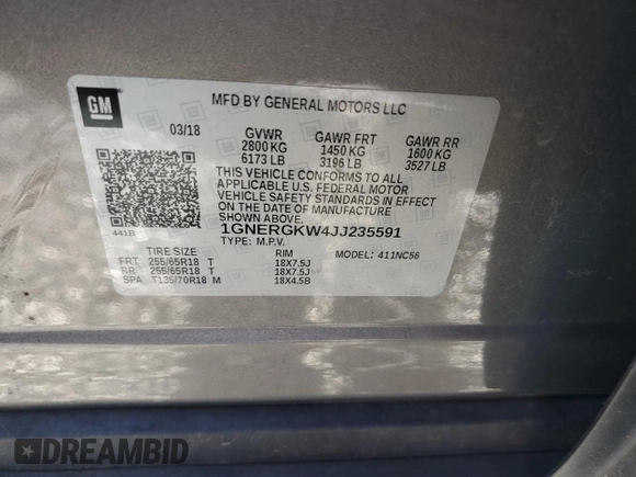 2018 Chevrolet Traverse LT Cloth with VIN 1GNERGKW4JJ235591, listed as a Copart auction lot 66465724 with 125,740 mi miles and Salvage Title. Bid and sale history available at carsss.com. Image 13.
