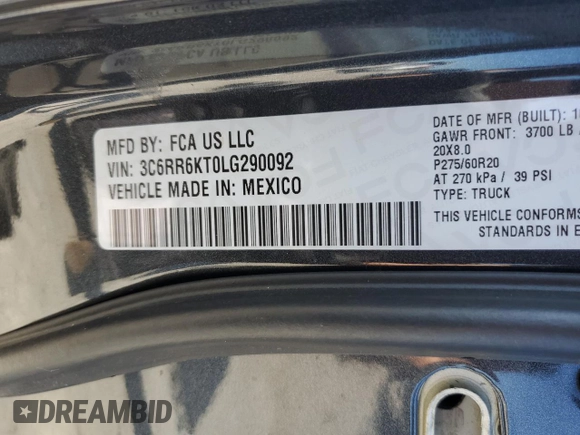 2020 Ram 1500 Classic Tradesman with VIN 3C6RR6KT0LG290092, listed as a Copart auction lot 80612684 with 0 mi miles and Salvage Title. Bid and sale history available at carsss.com. Image 13.