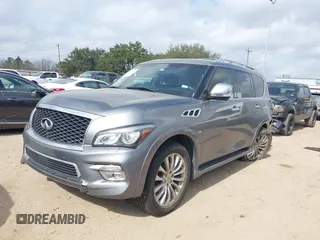 2015 Infiniti QX80 with VIN JN8AZ2NF5F9573634, listed as a IAAI auction lot 41510452 with 127,530 mi miles and . Bid and sale history available at DreamBid. Image 2.