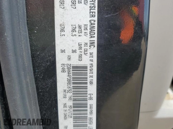 2008 Dodge Grand Caravan with VIN 2D8HN44P38R810762, listed as a Copart auction lot 51907765 with Not Provided miles and Salvage Title. Bid and sale history available at DreamBid. Image 13.