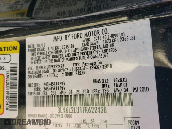 2015 Lincoln MKZ Hybrid with VIN 3LN6L2LU1FR622428, listed as a Copart auction lot 44605155 with 109,013 mi miles and Salvage Title. Bid and sale history available at DreamBid. Image 13.