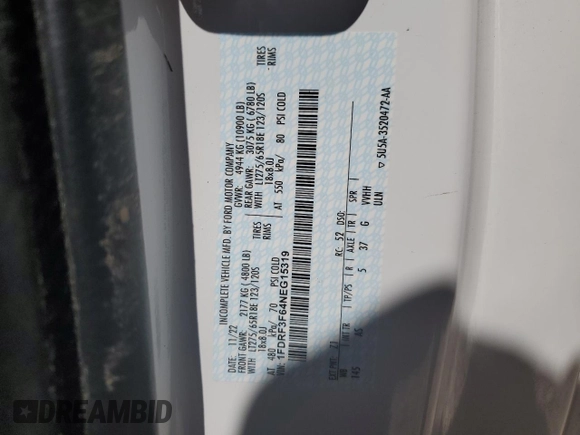 2022 Ford F-350 with VIN 1FDRF3F64NEG15319, listed as a Copart auction lot 47649355 with Not provided miles and Salvage title. Bid and sale history available at DreamBid. Image 12.