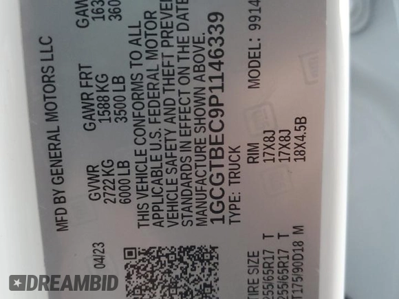 2023 Chevrolet Colorado 4WD Work Truck z VIN 1GCGTBEC9P1146339, wystawiony jako Copart lot #48175095 z przebiegiem 44 478 mil mil oraz Szkoda całkowita • Salvage title. Historia ofert i sprzedaży dostępna na DreamBid. Obrazek 13.