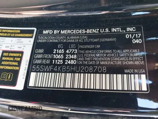 2017 Mercedes-Benz C 300 with VIN 55SWF4KB5HU208708, listed as a IAAI auction lot 41626360 with 89,299 mi miles and . Bid and sale history available at carsss.com. Image 9.