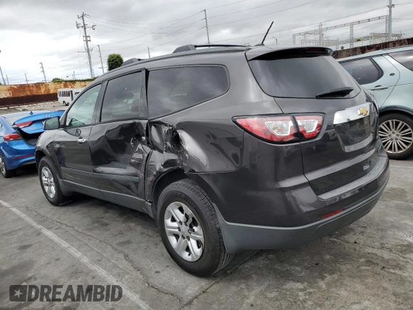 2015 Chevrolet Traverse LS z VIN 1GNKRFKD5FJ297259, wystawiony jako Copart lot #59894545 z przebiegiem 122 142 mil mil oraz Szkoda całkowita • Salvage title. Historia ofert i sprzedaży dostępna na DreamBid. Obrazek 2.