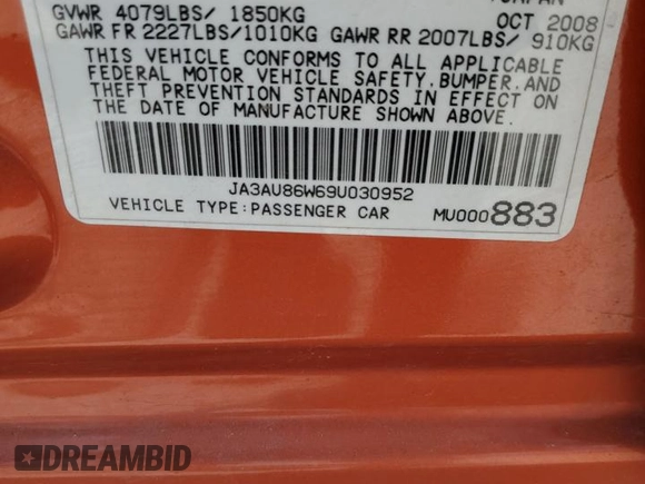 2009 Mitsubishi Lancer GTS with VIN JA3AU86W69U030952, listed as a Copart auction lot 69707254 with 137,109 mi miles and Salvage Title. Bid and sale history available at carsss.com. Image 12.