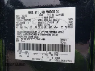 2012 Ford F-150 XL with VIN 1FTFX1EF7CFB11428, listed as a IAAI auction lot 41882609 with 109,112 mi miles. Bid and sale history available at carsss.com. Image 9.