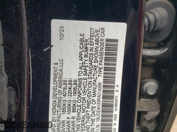 2024 Acura Integra w/A-Spec Package z VIN 19UDE4H33RA014296, wystawiony jako Copart lot #51104815 z przebiegiem 18 146 mil mil oraz Szkody całkowita. Historia ofert i sprzedaży dostępna na DreamBid. Obrazek 12.