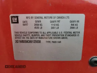 2008 Chevrolet Impala LS z VIN 2G1WB55K389125838, wystawiony jako Copart lot #54383045 z przebiegiem 189 835 mil mil oraz Szkoda całkowita • Salvage title. Historia ofert i sprzedaży dostępna na DreamBid. Obrazek 13.