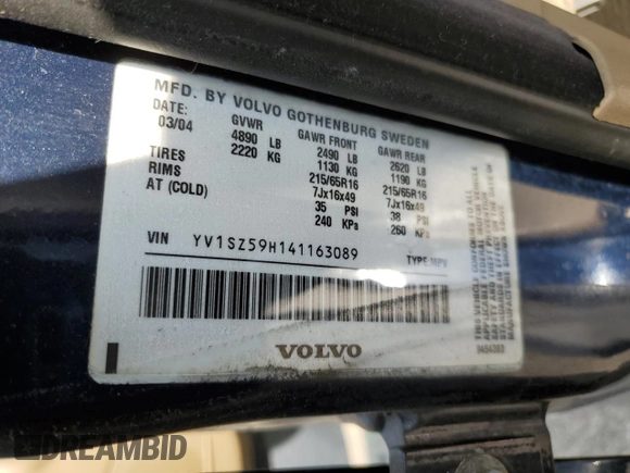 2004 Volvo V70 XC Cross Country z VIN YV1SZ59H141163089, wystawiony jako Copart lot #59622665 z przebiegiem 95 522 mil mil oraz Czysty tytuł • Clean title. Historia ofert i sprzedaży dostępna na DreamBid. Obrazek 13.