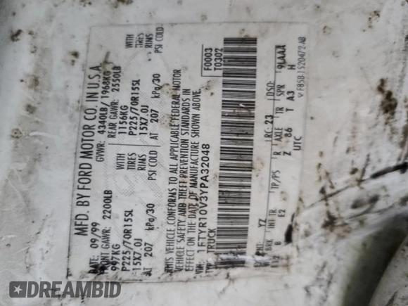 2000 Ford Ranger XL with VIN 1FTYR10V3YPA32048, listed as a Copart auction lot 45551325 with 223,645 mi miles and Salvage title. Bid and sale history available at DreamBid. Image 12.