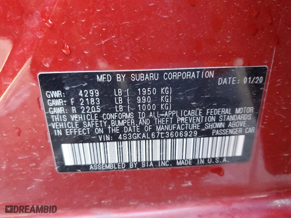 2020 Subaru Impreza Sport with VIN 4S3GKAL67L3606929, listed as a Copart auction lot 42021665 with 64,730 mi miles and Salvage Title. Bid and sale history available at carsss.com. Image 12.