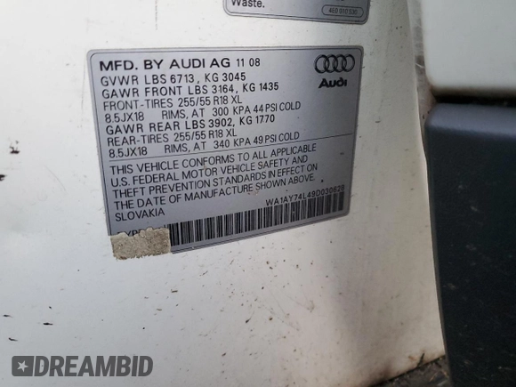 2009 Audi Q7 with VIN WA1AY74L49D030628, listed as a Copart auction lot 42232815 with 0 mi miles and Clean Title. Bid and sale history available at carsss.com. Image 14.