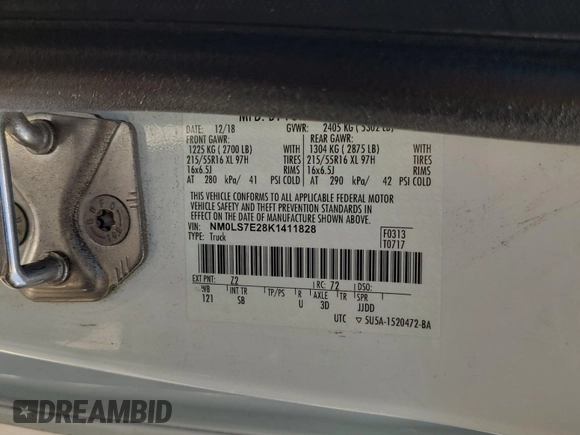 2019 Ford Transit Connect XL with VIN NM0LS7E28K1411828, listed as a IAAI auction lot 42556156 with 84,198 mi miles and . Bid and sale history available at DreamBid. Image 1.