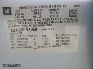2014 Chevrolet Equinox LT with VIN 2GNALBEK1E6343519, listed as a Copart auction lot 49539815 with 58,123 mi miles and Salvage Title. Bid and sale history available at carsss.com. Image 13.