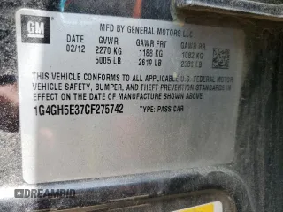2012 Buick LaCrosse Premium 3 with VIN 1G4GH5E37CF275742, listed as a Copart auction lot 61270815 with 173,085 mi miles and Salvage title. Bid and sale history available at DreamBid. Image 12.
