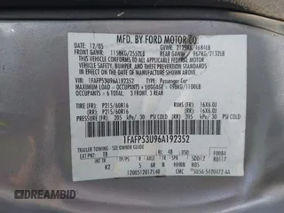 2006 Ford Taurus SE with VIN 1FAFP53U96A192352, listed as a IAAI auction lot 41932885 with Not Provided miles and . Bid and sale history available at DreamBid. Image 9.