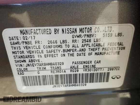 2017 Infiniti Q50 Premium z VIN JN1EV7AR9HM840329, wystawiony jako Copart lot #49451005 z przebiegiem 95 348 mil mil oraz Szkoda całkowita • Salvage title. Historia ofert i sprzedaży dostępna na DreamBid. Obrazek 12.