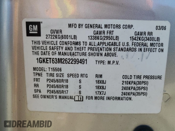 2006 GMC Envoy Denali with VIN 1GKET63M262299491, listed as a Copart auction lot 51914015 with 136,324 mi miles and Salvage Title. Bid and sale history available at carsss.com. Image 14.
