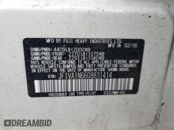 2016 Subaru WRX Limited with VIN JF1VA1N66G8831414, listed as a Copart auction lot 45934065 with 82,177 mi miles and Salvage Title. Bid and sale history available at carsss.com. Image 12.