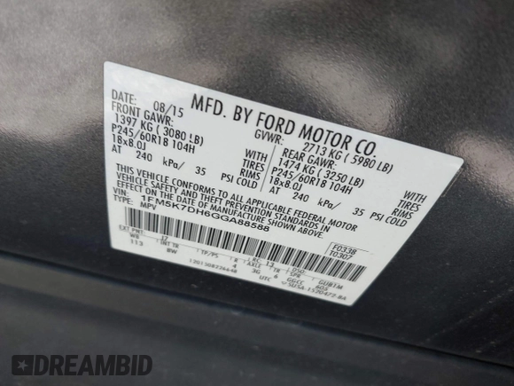 2016 Ford Explorer XLT with VIN 1FM5K7DH6GGA88588, listed as a IAAI auction lot 40562984 with 68,518 mi miles and . Bid and sale history available at carsss.com. Image 9.