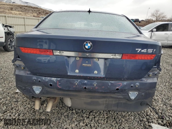 2003 BMW 7 Series 745i with VIN WBAGL63443DP62958, listed as a Copart auction lot 43346805 with 76,468 mi miles and Salvage title. Bid and sale history available at DreamBid. Image 6.
