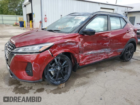 2021 Nissan Kicks SR z VIN 3N1CP5DV8ML537710, wystawiony jako Copart lot #56881755 z przebiegiem 27 402 mil mil oraz Szkoda całkowita • Salvage title. Historia ofert i sprzedaży dostępna na DreamBid. Obrazek 1.