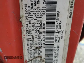 1995 Toyota Tercel DX z VIN JT2EL56EXS0046010, wystawiony jako Copart lot #59368644 z przebiegiem Nie podano mil oraz Szkoda całkowita • Salvage title. Historia ofert i sprzedaży dostępna na DreamBid. Obrazek 15.