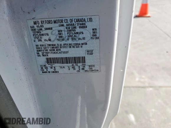 2003 Ford F-150 XL with VIN 2FTRF172X3CA73537, listed as a Copart auction lot 50009865 with 184,923 mi miles and Clean title. Bid and sale history available at DreamBid. Image 12.