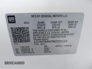 2021 Cadillac XT6 Luxury with VIN 1GYKPAR47MZ221123, listed as a IAAI auction lot 42374772 with 69,829 mi miles and . Bid and sale history available at DreamBid. Image 9.