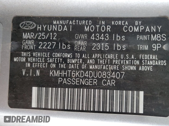 2013 Hyundai Genesis Coupe R-Spec with VIN KMHHT6KD4DU083407, listed as a Copart auction lot 51277785 with 164,574 mi miles and Salvage title. Bid and sale history available at DreamBid. Image 12.