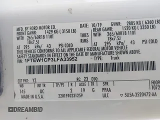 2020 Ford F-150 XL с VIN 1FTEW1CP3LFA33952, выставлен на аукционе IAAI как лот 42293098 с пробегом 154 973 миль миль и . История ставок и продаж доступна на DreamBid. Изображение 9.