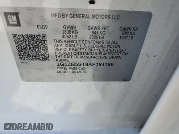 2019 Chevrolet Malibu LS with VIN 1G1ZB5ST8KF184165, listed as a Copart auction lot 61216184 with 131,747 mi miles and Salvage Title. Bid and sale history available at DreamBid. Image 13.