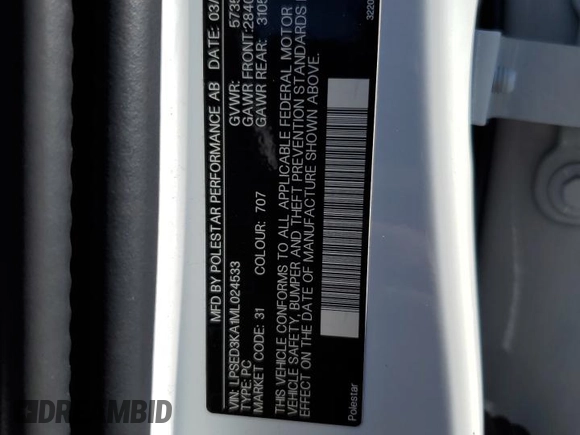 2021 Polestar 2 Launch Edition z VIN LPSED3KA1ML024533, wystawiony jako Copart lot #49712785 z przebiegiem 31 249 mil mil oraz Tytuł czysty. Historia ofert i sprzedaży dostępna na DreamBid. Obrazek 13.
