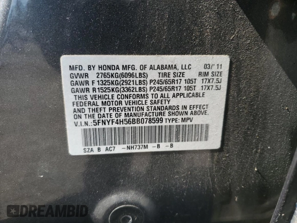 2011 Honda Pilot EX-L with VIN 5FNYF4H56BB078599, listed as a Copart auction lot 48914855 with 230,351 mi miles and Clean Title. Bid and sale history available at DreamBid. Image 13.