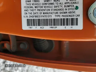 2015 Honda Civic Si z VIN 2HGFB6E51FH701373, wystawiony jako Copart lot #55479555 z przebiegiem Nie podano mil oraz Szkoda całkowita • Salvage title. Historia ofert i sprzedaży dostępna na DreamBid. Obrazek 12.