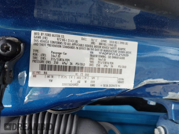 2018 Ford Focus SE z VIN 1FADP3F21JL212029, wystawiony jako IAAI lot #42258350 z przebiegiem 91 939 mil mil oraz . Historia ofert i sprzedaży dostępna na DreamBid. Obrazek 9.