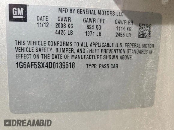 2013 Cadillac ATS Premium with VIN 1G6AF5SX4D0139518, listed as a Copart auction lot 49593475 with 77,505 mi miles and Salvage Title. Bid and sale history available at carsss.com. Image 14.