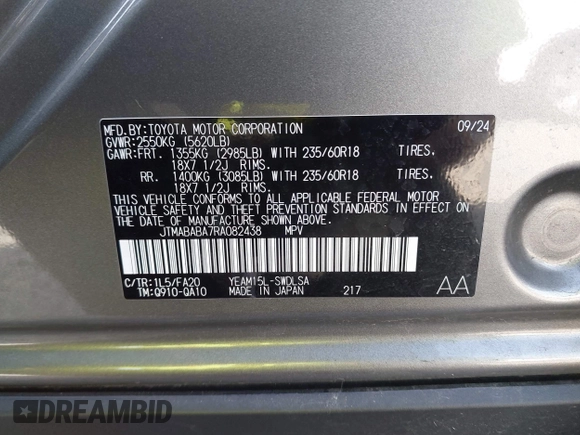 2024 Subaru Solterra Premium with VIN JTMABABA7RA082438, listed as a IAAI auction lot 42107629 with 5,852 mi miles and . Bid and sale history available at DreamBid. Image 9.