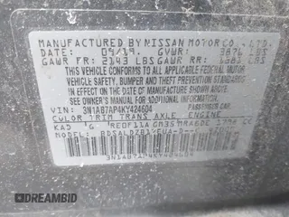 2019 Nissan Sentra S z VIN 3N1AB7AP4KY424604, wystawiony jako IAAI lot #41298124 z przebiegiem 73 000 mil mil oraz . Historia ofert i sprzedaży dostępna na DreamBid. Obrazek 7.
