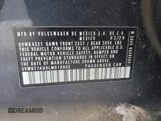 2020 Volkswagen Golf GTI S with VIN 3VW6T7AU0LM010005, listed as a Copart auction lot 46279925 with 66,307 mi miles and Salvage Title. Bid and sale history available at carsss.com. Image 12.