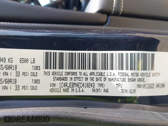 2014 Jeep Grand Cherokee Limited with VIN 1C4RJEBM4EC410243, listed as a IAAI auction lot 42013788 with 177,218 mi miles. Bid and sale history available at carsss.com. Image 9.