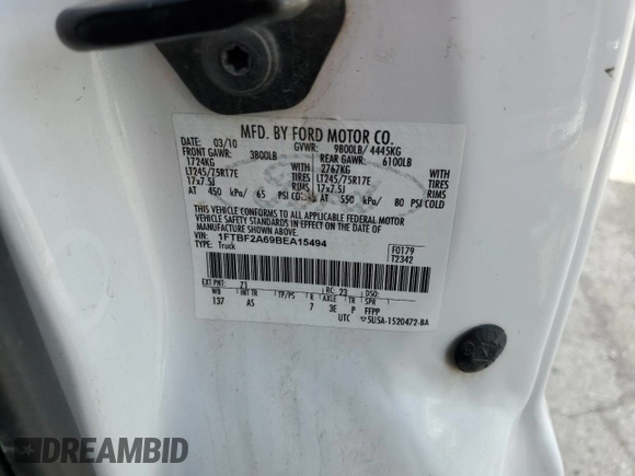 2011 Ford F-250 XL с VIN 1FTBF2A69BEA15494, выставлен на аукционе Copart как лот 55093485 с пробегом 148 417 миль миль и Списание • Salvage title. История ставок и продаж доступна на DreamBid. Изображение 12.